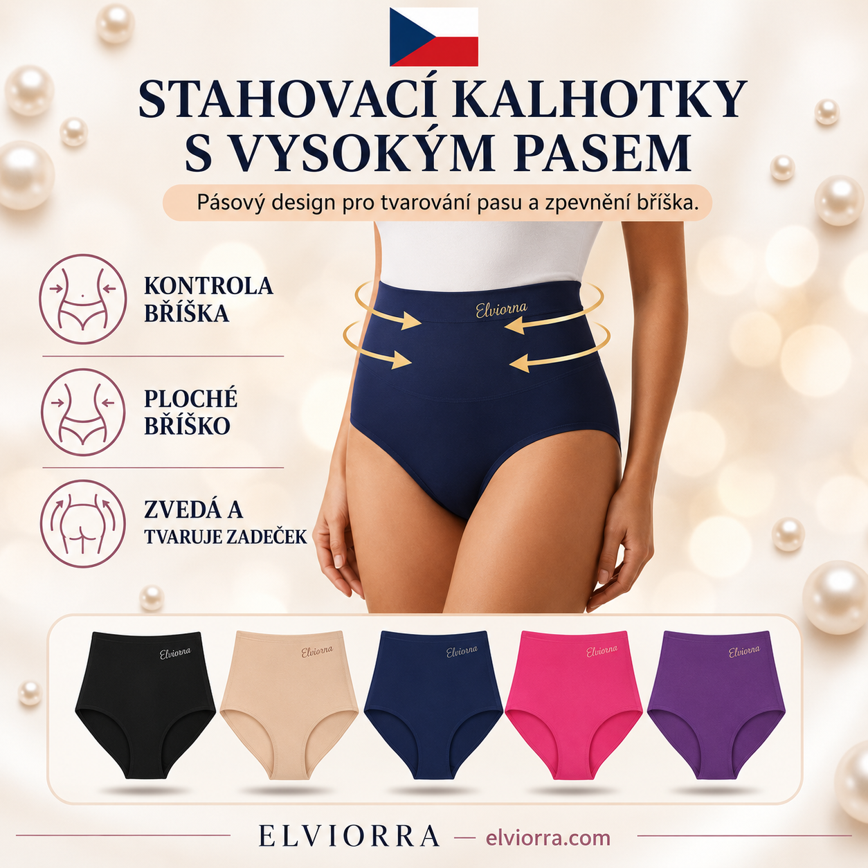 Bezešvé stahovací kalhotky s vysokým pasem · Efekt plochého bříška
