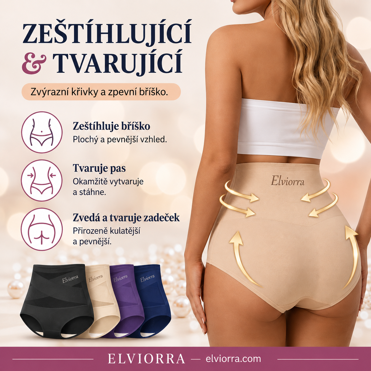 Bezešvé stahovací kalhotky s vysokým pasem · Efekt plochého bříška
