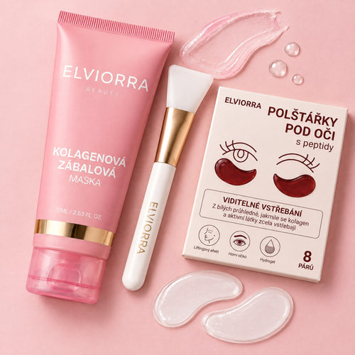 Elviorra kolagenová sada – zábalová maska se štětečkem a polštářky pod oči s peptidy